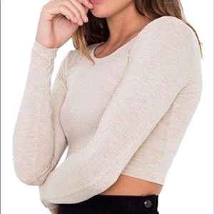 American Apparel Beige Long Sleeve Crop Top Size M